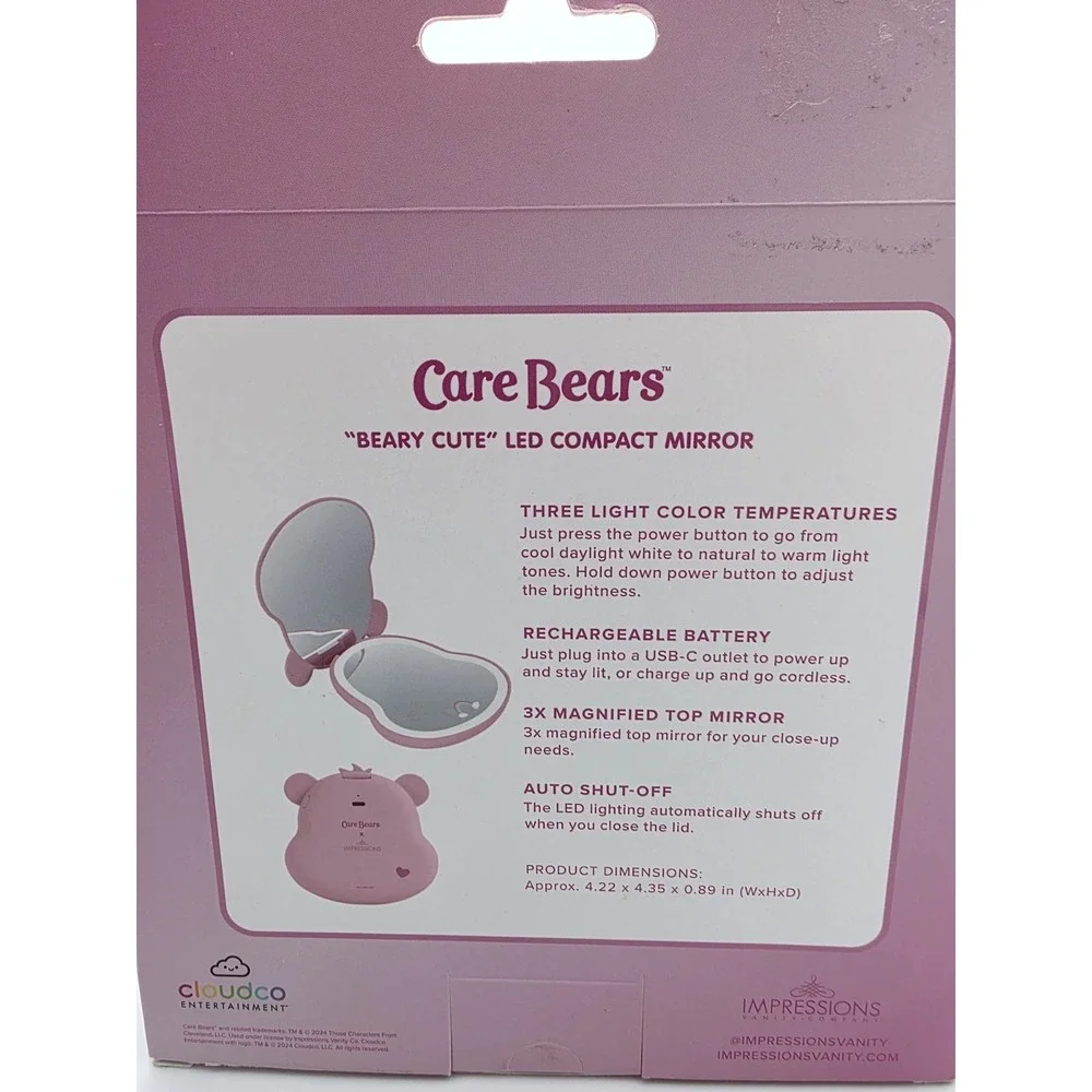 Care Bears Accessories Cosmetic Pouch‎ LED Mirror  Spong & Travel Case New #0188